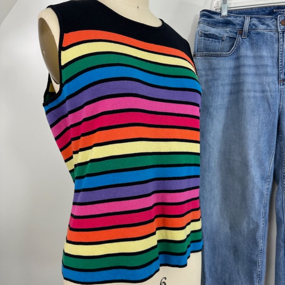 Y2K Vintage Rainbow Stripe Sleeveless Silk Blend Sweater M/L